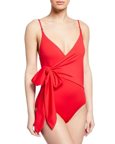 Stella Mccartney Timeless Basic Wrap One-piece Swimsuit In Red