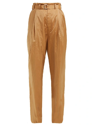 Lemaire Wide-leg Belted Trousers In Fawn Brown