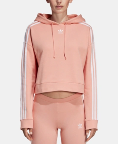 Adidas Originals Women's Originals Striped Cropped Hoodie, Pink In Dust Pink