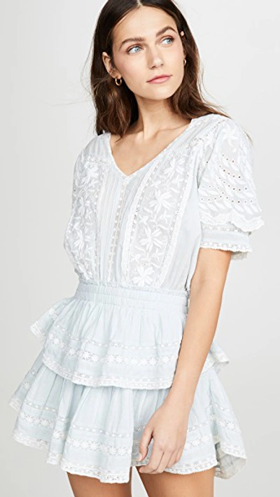 Loveshackfancy Marissa Lace Detail Tiered Ruffle Minidress In