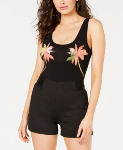 Guess Palm-tree-graphic Bodysuit In Jet Black