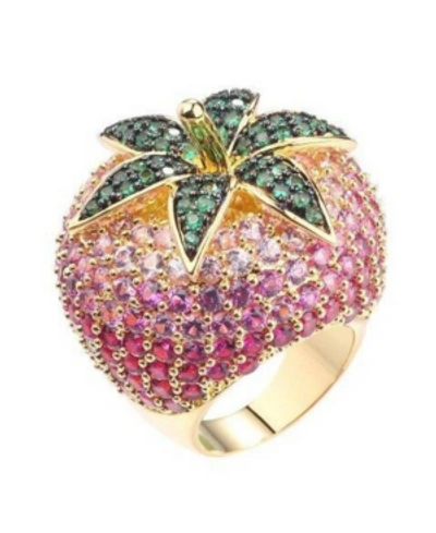 Noir Pink Cubic Zirconia Strawberry Cocktail Ring In Gold