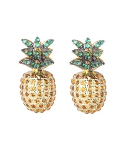 Noir Multi Stone Cubic Zirconia Pineapple Stud Earring In Gold