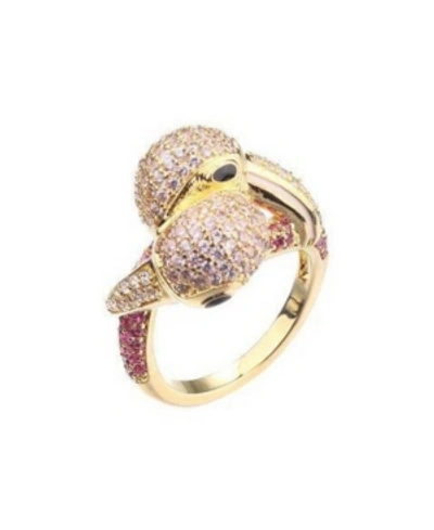 Noir Pink Cubic Zirconia Flamingo Ring In Gold