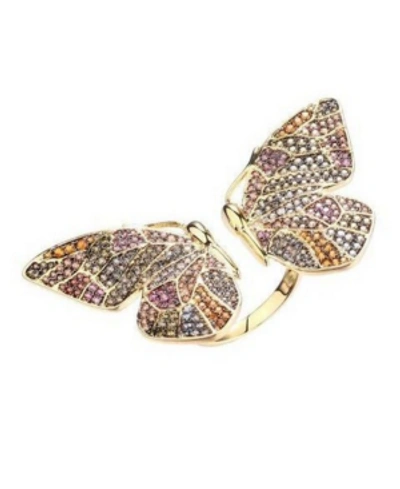 Noir Multi-colored Cubic Zirconia Butterfly Wing Ring In Gold