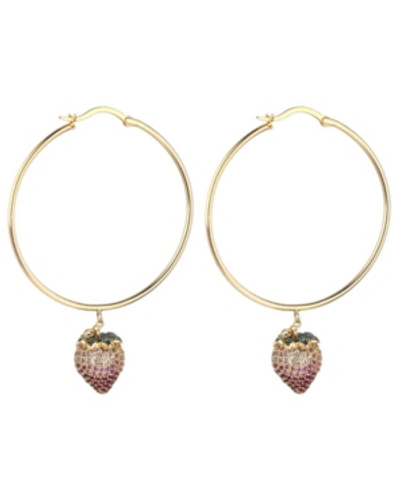 Noir Pink Cubic Zirconia Strawberry Stone Extra Large Hoop Earrings In Gold