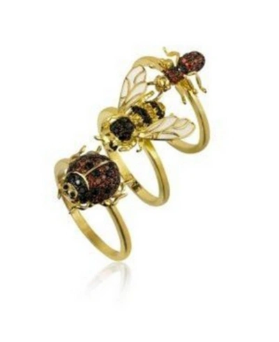 Noir Stackable Cubic Zirconia Bug Ring Set In Gold