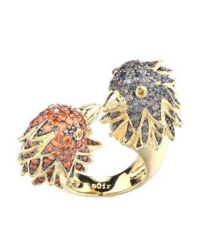 Noir Multi-colored Cubic Zirconia Bird Cocktail Ring In Gold