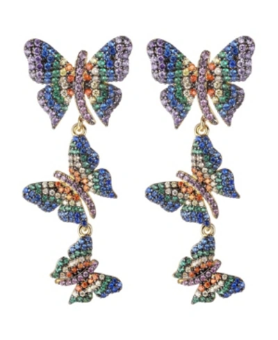 Noir Multi-colored Cubic Zirconia Butterfly Statement Earring In Gold