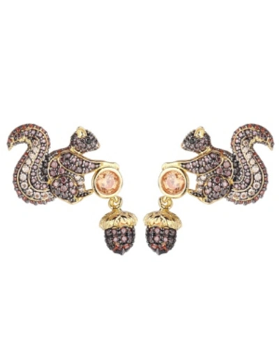 Noir Mutli-color Cubic Zirconia Squirrel & Acorn Earring In Gold