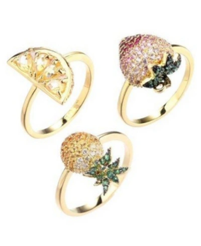 Noir Stackable Cubic Zirconia Fruit Ring Set In Gold