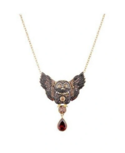 Noir Multi-colored Cubic Zirconia Owl Necklace In Gold