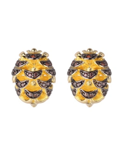 Noir Acorn Stud Earring With Cubic Zirconia Stones In Gold