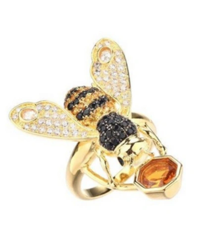 Noir Cubic Zirconia Bee Ring In Gold