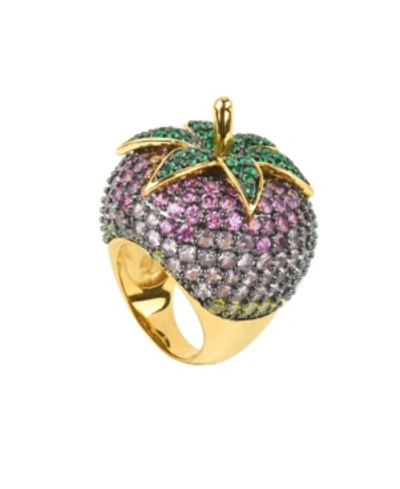 Noir Pink Cubic Zirconia Strawberry Cocktail Ring In Gold