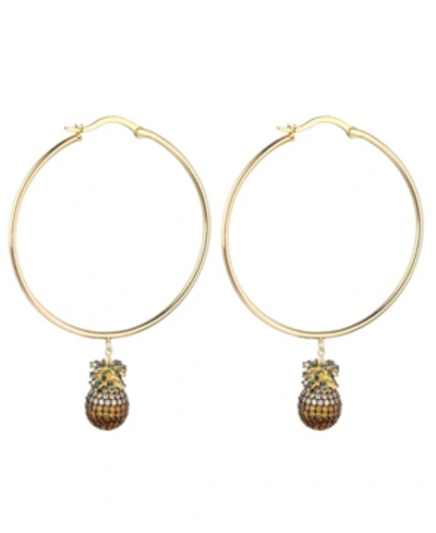 Noir Cubic Zirconia Pineapple Hoop Earring In Gold