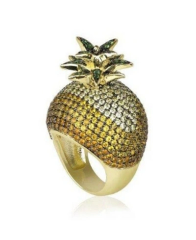 Noir Cubic Zirconia Pineapple Cocktail Ring In Gold