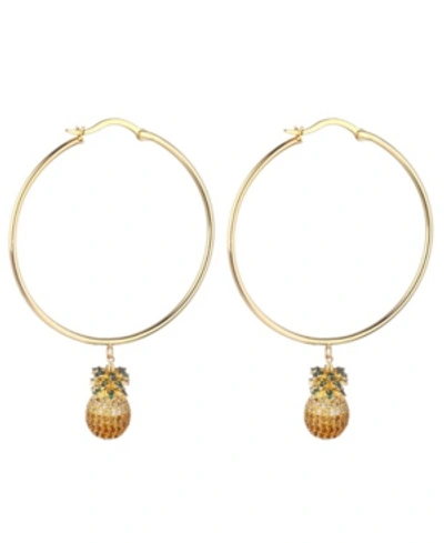 Noir Cubic Zirconia Pineapple Extra Large Hoop Earrings In Gold