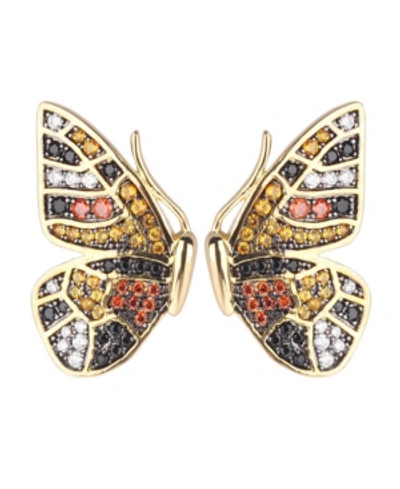 Noir Multi-colored Cubic Zirconia Butterfly Wing Stud Earring In Gold