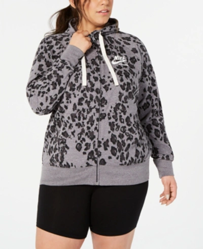 Nike Plus Size Gym Vintage Printed Zip Hoodie In Black