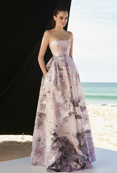 Alex Perry Melina Lurex Organza Strapless Gown In Pink/silver