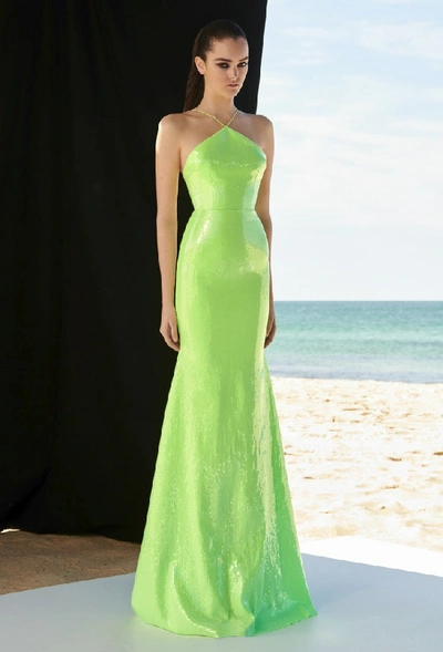 Alex Perry Aleta Sequin Diamond Halter Gown In Lime Green