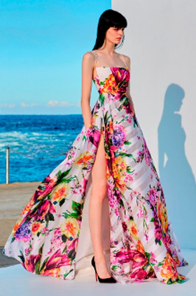 Alex Perry Camille Floral Crepe Gown In Floral Multi