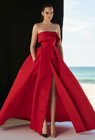 Alex Perry Adeline Silk Grosgrain Strapless Gown In Red