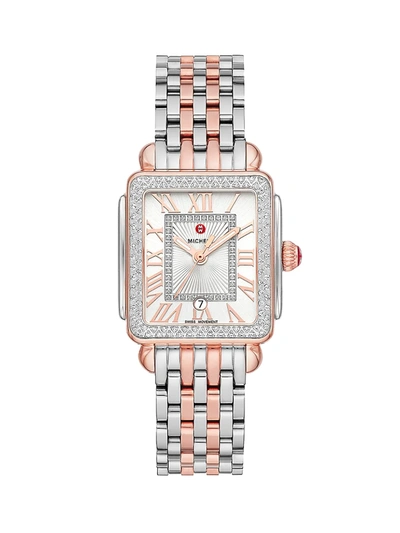 Michele Watches Deco Madison Mid Two-tone Rose Gold Diamond Watch In Silver