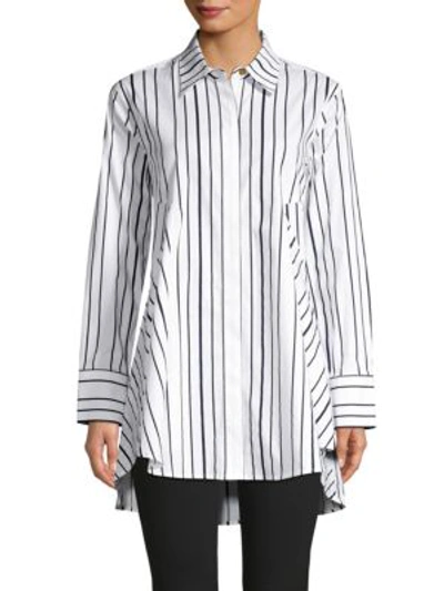 Donna Karan Stripe Tunic Shirt In White/black