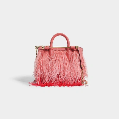 Strathberry | The  Nano Tote In Salmon And Ruby Leather And Feathers