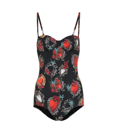 Dolce & Gabbana Sacred Heart Swimsuit In Cuori E Rose F Nero (black)
