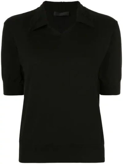 Anteprima Spread Collar Knitted Top In Black