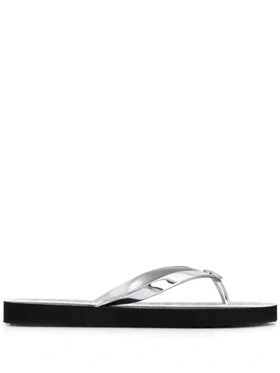 Michael Kors Logo Flip Flops In Silver
