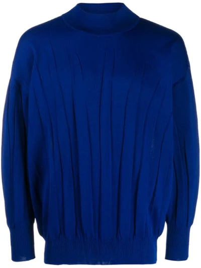 Pre-owned Issey Miyake 2000s High Neck Pleated Jumper In Blue
