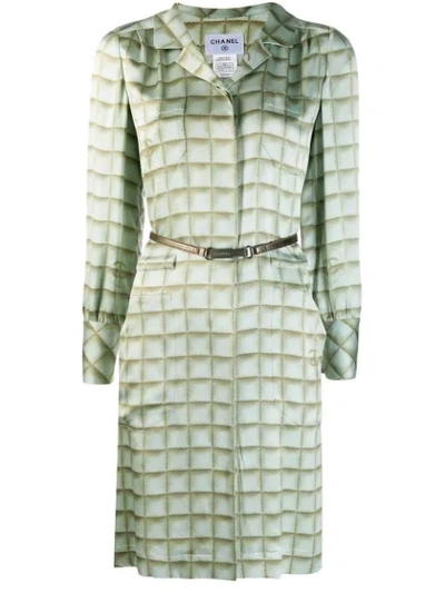 Pre-owned Chanel Checked Shirt Dress In Green