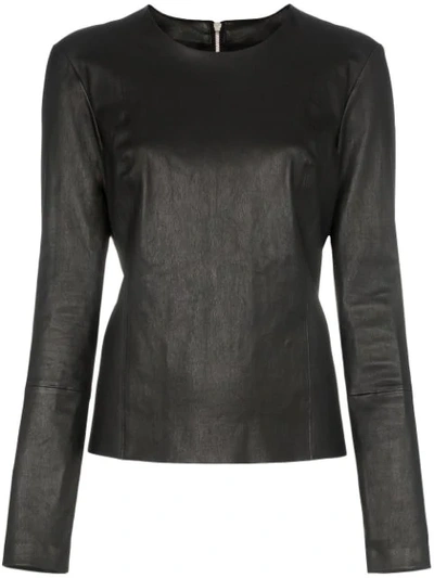 Helmut Lang Leather Long Sleeve Top In Black