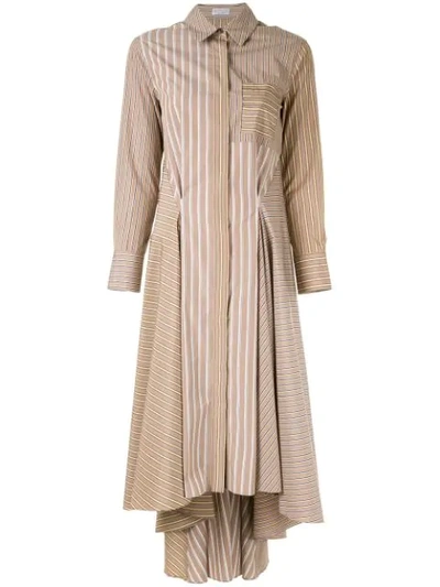 Brunello Cucinelli Striped Patchwork Dress In Brown