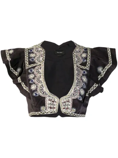 Isabel Marant Abis Embellished Cropped Cotton Jacket In Grey