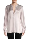 Vince Band Collar Silk Blouse In Lilac