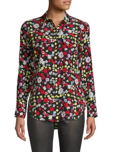 Equipment Floral Silk Button-down Shirt In True Black