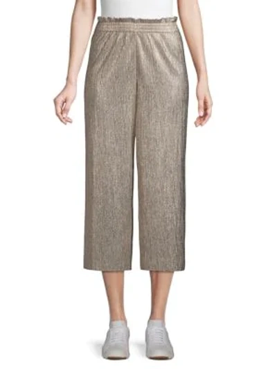 Alice And Olivia Elba Metallic Cropped Paperbag Pants In Grey
