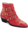 Chloé Susanna Stud Buckle Bootie In Tulip Red