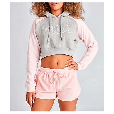 Fila Valeria Colorblocked Cropped Hoodie In Pink/grey | ModeSens