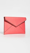 Rebecca Minkoff Leo Leather Envelope Clutch In Grapefruit/silver