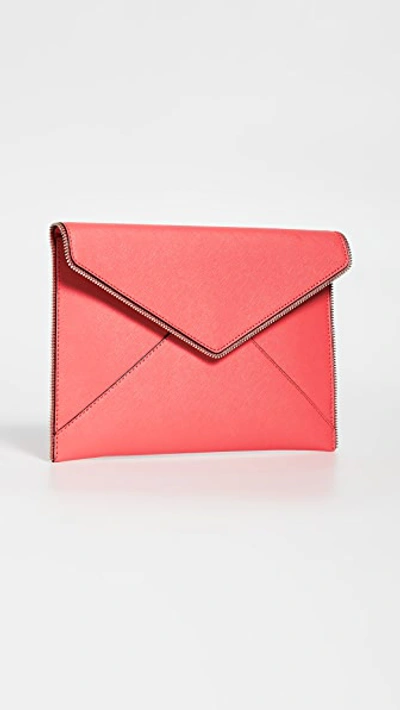 Rebecca Minkoff Leo Leather Envelope Clutch In Grapefruit/silver