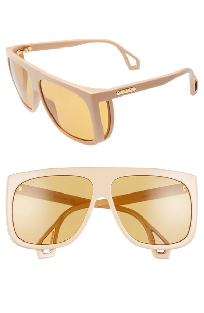 Gucci 62mm Oversize Flat Top Sunglasses - Shny Sld Bone Laes/brn Solid