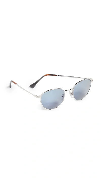Persol Round Frame Sunglasses In Silver/light Blue
