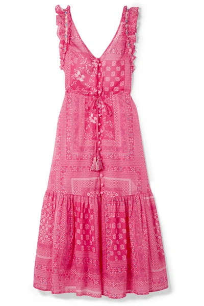 Anjuna Ruffled Open-back Printed Cotton-voile Midi Dress In Fuchsia