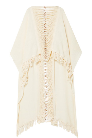 Caravana Tepeu Leather-trimmed Fringed Cotton-gauze Poncho In Cream ...